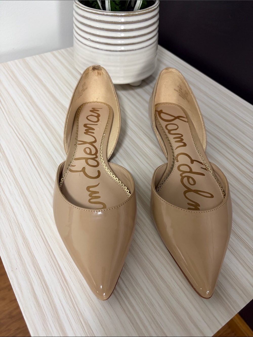 Sam Edelman Beige Patent Pointed D'Orsay Flats!! GUC